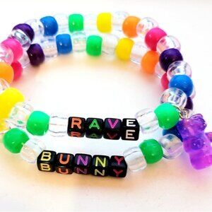 Rave Bunny Rainbow Kandi bracelet set with gummy bear charm